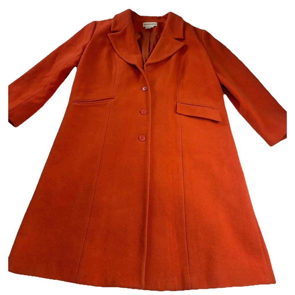 Jessica London Women's Orange Trench Wool Coat Single Breasted Sz‎ 20WT